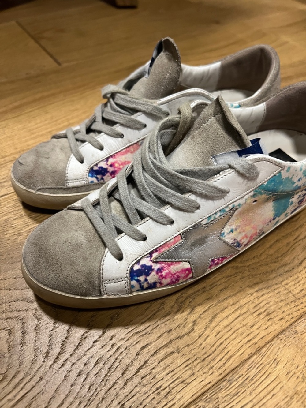 Golden Goose Super-Star womens Sneakers in Gray with Pink & Blue Accents - Picture 2 of 8